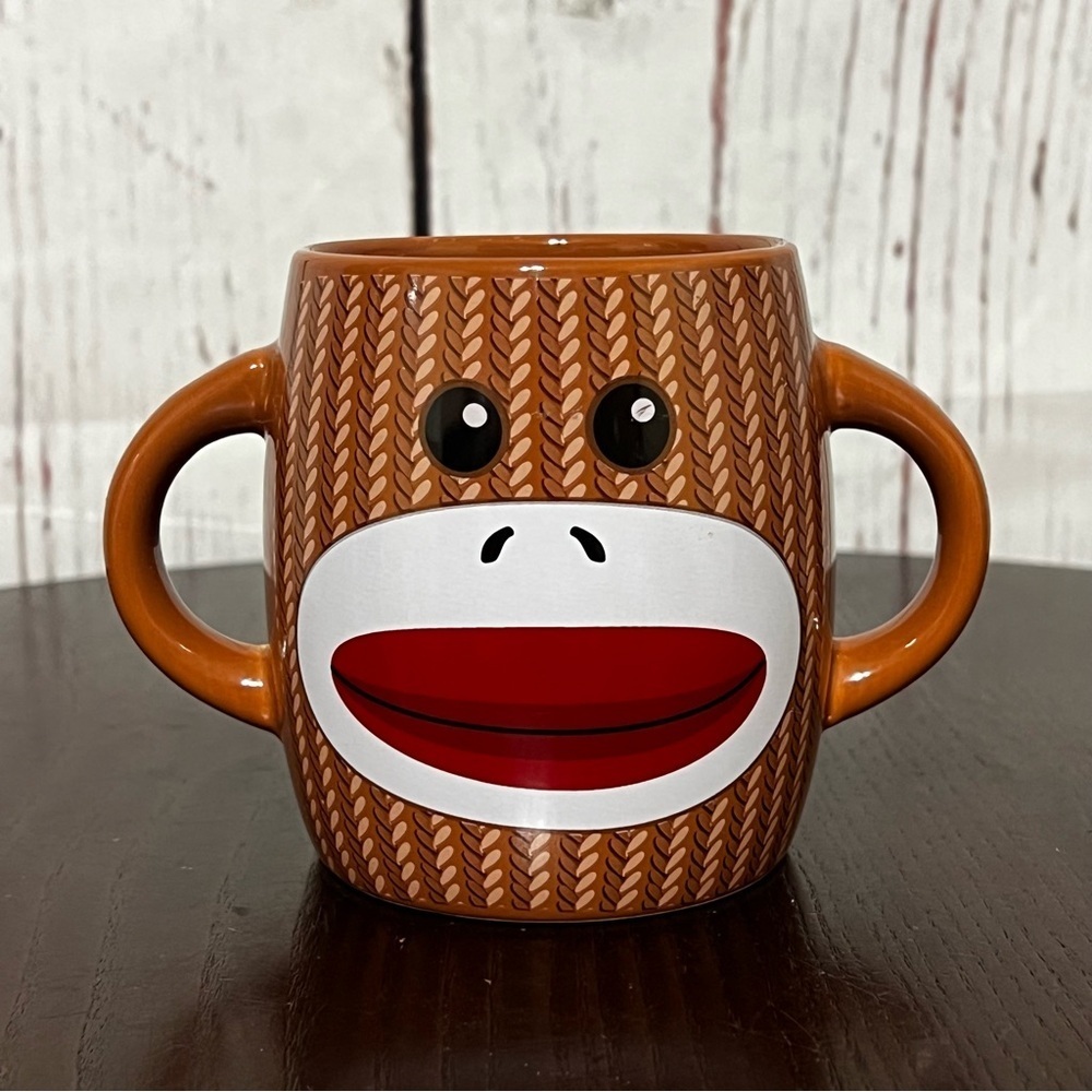 GALERIE SOCK MONKEY MUG Brown Monkey Face Mug 2 handles